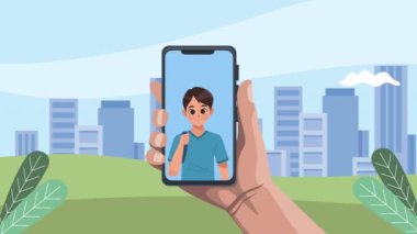 Akıllı telefon animasyonunda genç bir çocuk, 4k video animasyonu
