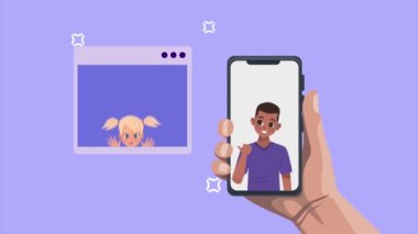 Akıllı telefondaki genç çift, 4K video animasyonu.