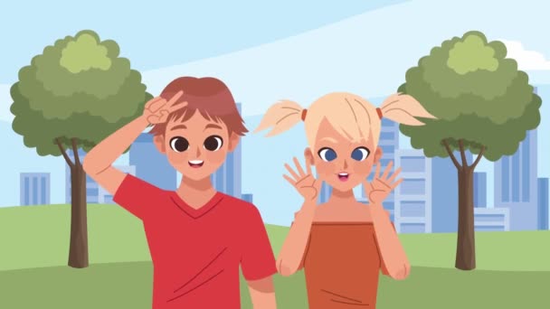 2人の若いティーンキャラクターアニメーション4Kビデオアニメーション — ストック動画