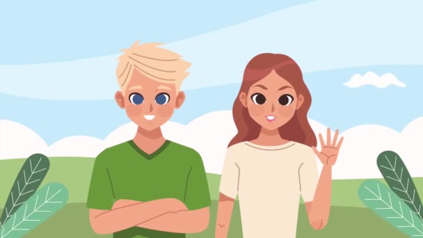 Par Unga Tonåringar Tecken Animation Video Animerade — Stockvideo