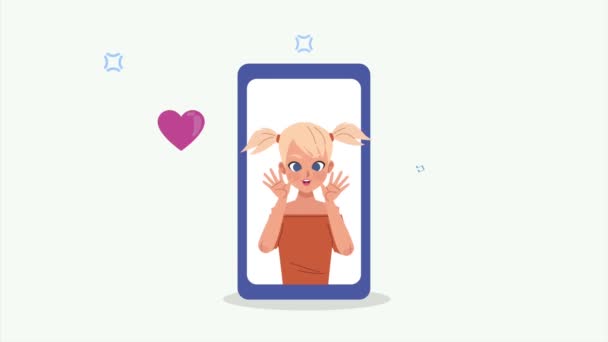 Jong Tiener Meisje Smartphone Animatie Video Geanimeerd — Stockvideo