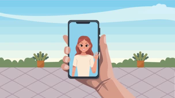 Ung Tonåring Flicka Smartphone Animation Video Animerad — Stockvideo