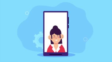 Akıllı telefon animasyonunda genç bir kadın, 4k video animasyonu
