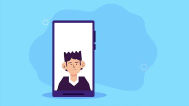 Genç adam akıllı telefon animasyonu, 4k video animasyonu