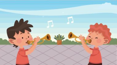 Oyuncaklarla oynayan sevimli küçük çocuklar, 4k video animasyonu.