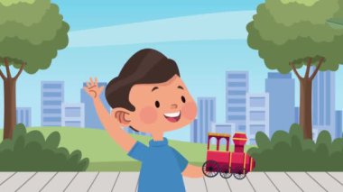 Küçük çocuk oyuncakla oynuyor, 4k video animasyonu