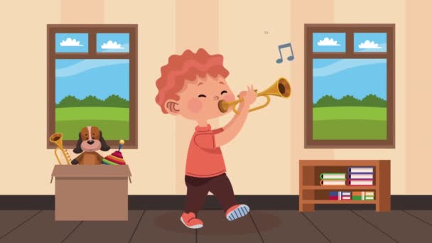 Petit Garçon Jouant Avec Jouet Vidéo Animé — Video