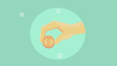 Bozuk para animasyonu ile el, 4k video animasyonu