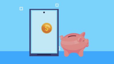 akıllı telefon domuzcuk tasarruf animasyonu, 4k video animasyonu