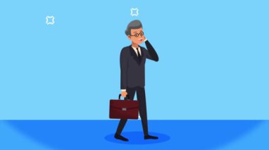 İş adamı cep telefonu karakter animasyonu kullanıyor, 4k video animasyonu