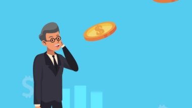 adam akıllı telefon ve istatistik animasyonu kullanıyor, 4k video animasyonu