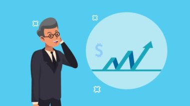 İş adamı animasyonu ile istatistik oku, 4k video animasyonu