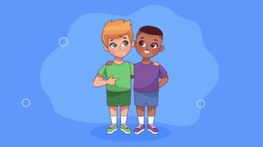 Küçük sevimli erkek çocuk karakterleri, 4k video animasyonu