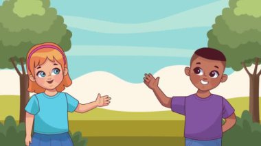 Sevimli küçük öğrenciler karakterler, 4k video animasyonu