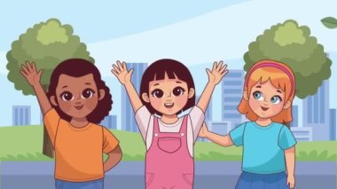 Mutlu küçük öğrenci kız karakterleri, 4k video animasyonu