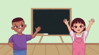 Sevimli küçük öğrenciler karakterler, 4k video animasyonu