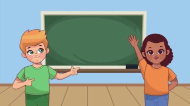 Sevimli küçük öğrenciler karakterler, 4k video animasyonu