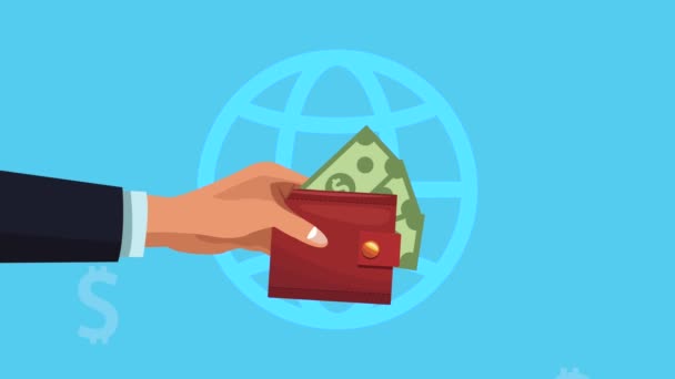 Hand Wallet Dollars Animation Video Animated — Stock Video