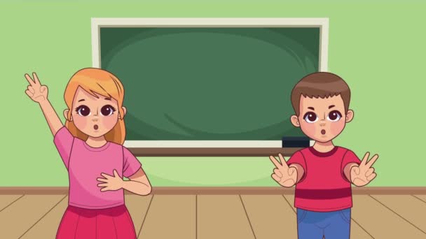 Roztomilé Malé Studentky Děti Postavy Video Animované — Stock video
