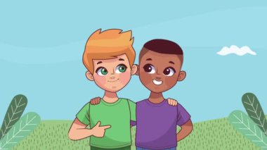 Küçük sevimli erkek çocuk karakterleri, 4k video animasyonu
