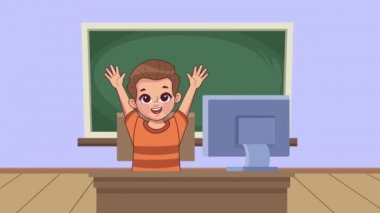 Sınıftaki küçük çocuk animasyonu, 4k video animasyonu