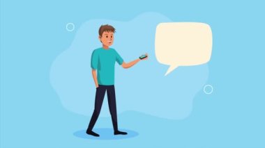 Adam akıllı telefon yürüyüşü karakteri kullanıyor, 4k video animasyonu