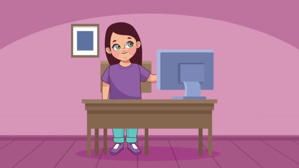 Młody Mały Student Dziewczyna Postać Wideo Animowane — Wideo stockowe
