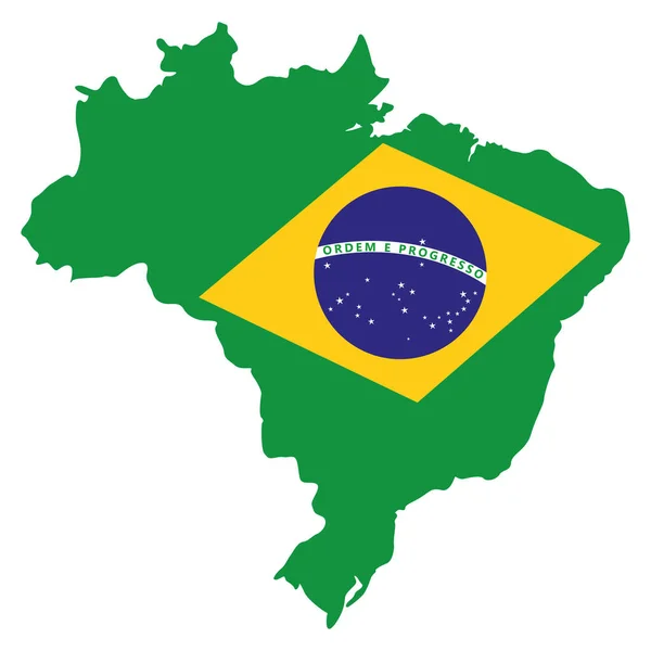 Bandiera Brasiliana Nell Icona Della Mappa — Vettoriale Stock