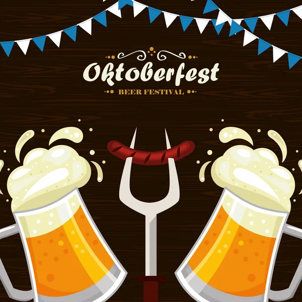 Iscrizione Oktoberfest Con Poster Birre — Vettoriale Stock