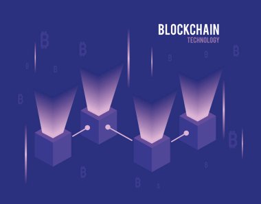 Blockchain teknolojisindeki ışıklar mavi arkaplan