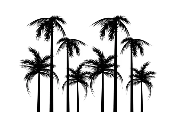 Bäume Strand Palmen Silhouetten Symbole — Stockvektor