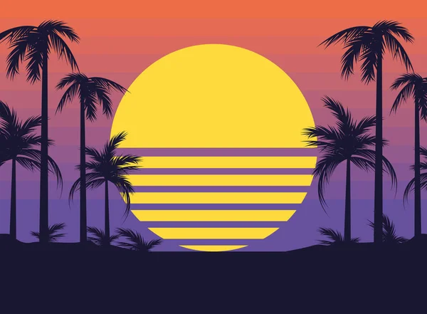 Miami Praia Seascape Cena Cartaz — Vetor de Stock