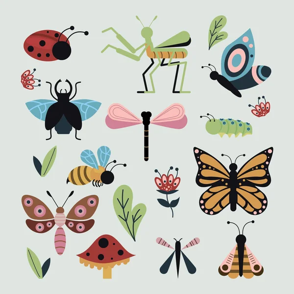 set of spring insects animals