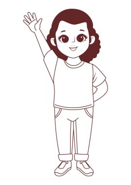 Küçük kız sevimli karakterini sallıyor.