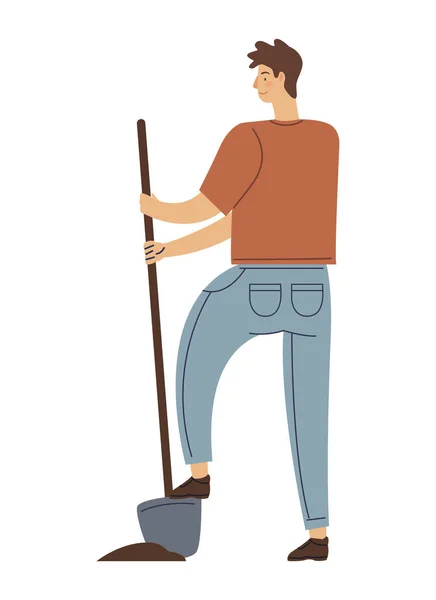 Man Working Shovel Character — Stock Vector