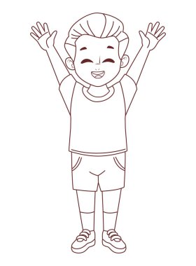 Küçük çocuk mutlu karakteri kutluyor