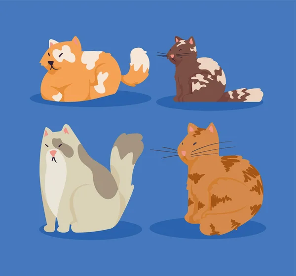 Cuatro Lindos Gatos Mascotas Personajes — Archivo Imágenes Vectoriales