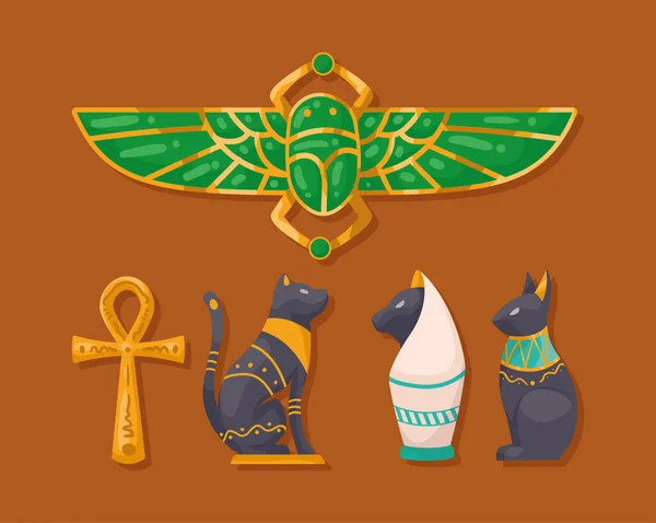 Egipska Kultura Zbiór Pięciu Ikon — Wektor stockowy