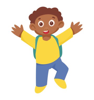 Okul çantası karakteri olan afro öğrenci.