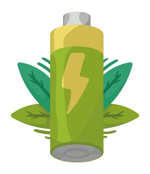 Bateria Zielona Ikoną Liści — Wektor stockowy