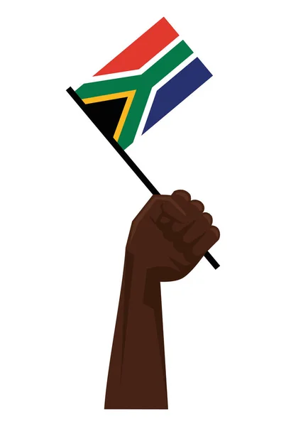 Afro Χέρι Κυματίζει Σημαία Της Νότιας Αφρικής Εικονίδιο — Διανυσματικό Αρχείο