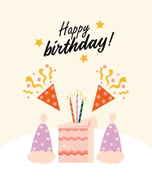 Happy Birthday Lettering Invitation Cake — Stock vektor
