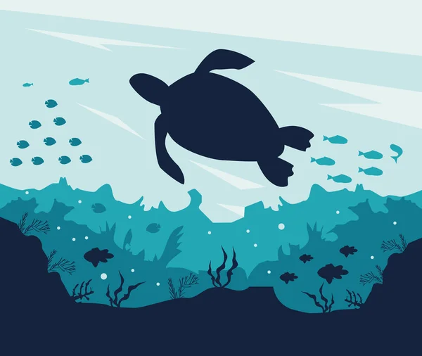 Coral Reefs Turtle Scene — Image vectorielle