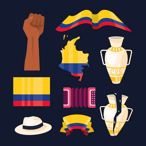 Nine Colombia Independence Set Icons — 图库矢量图片
