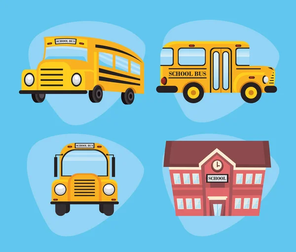 Buses School Set Icons — Stock Vector