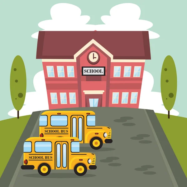 Dos Autobuses Escena Escolar — Vector de stock