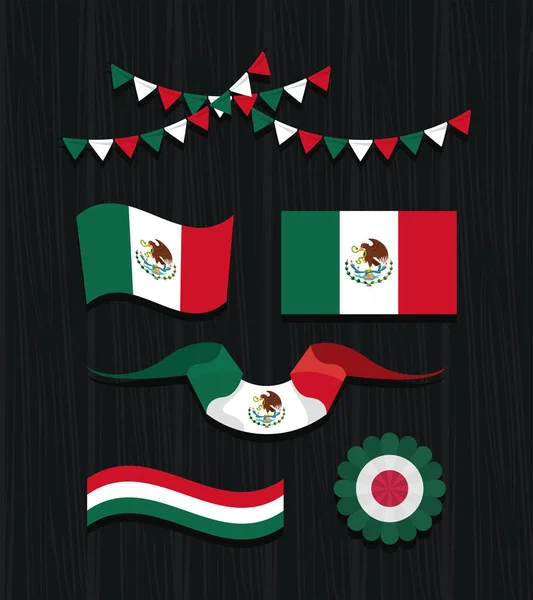 Six Icônes Mexicaines Ensemble Indépendance — Image vectorielle