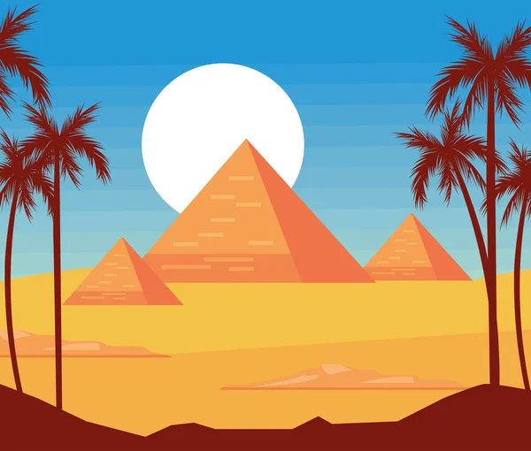 Egyptian Pyramids Desert Landscape Scene — Stock vektor