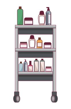 Ürünlerle dolu güzellik salonu rafı