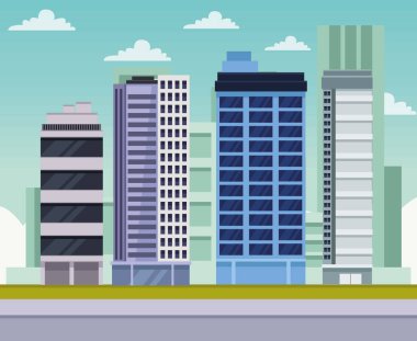 four city buildings cityscape scene